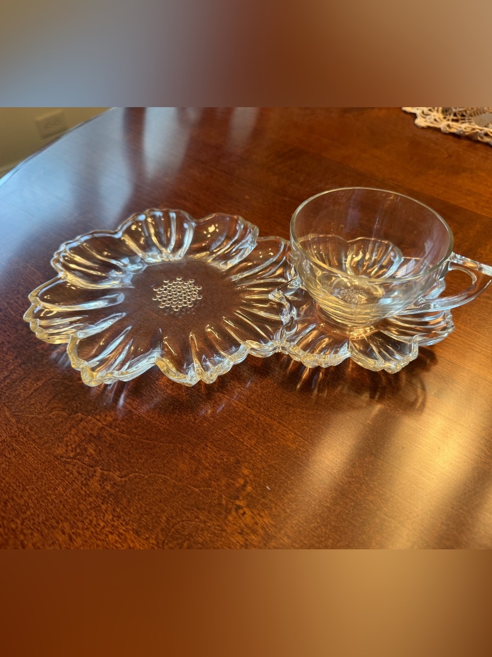 Hazel Atlas Clear Glass Double Daisy Capri Snack Set Of 8